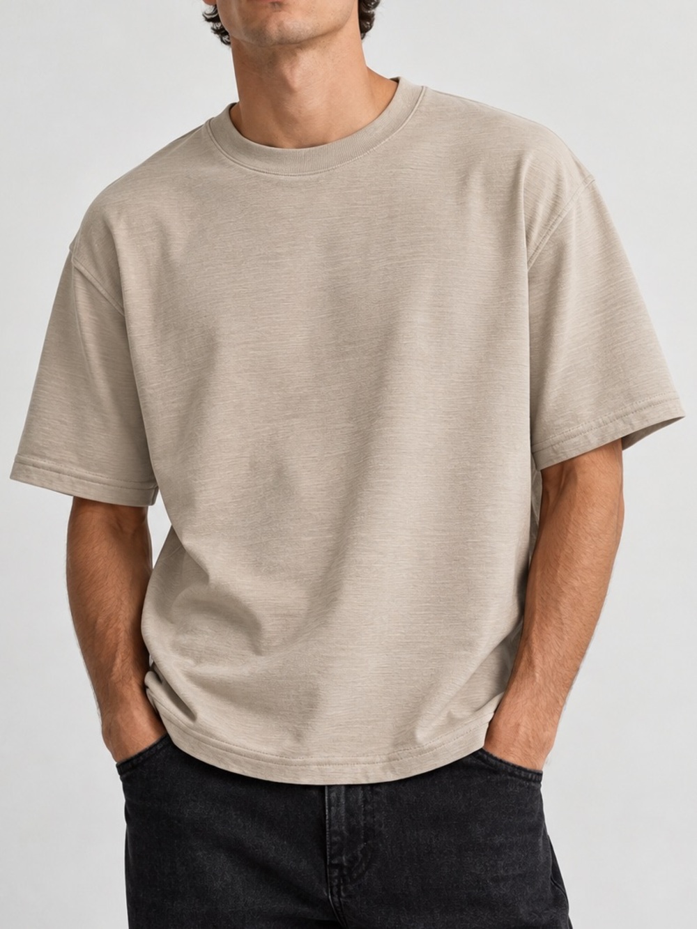Zara Boxy Heavyweight Textured Tee Men’s XL Beige Grey Minimalist